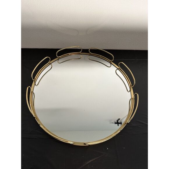 Other - Gold Mirrored Decorative Tray – Round Metal Vanity & Serving Tray – Glam Home De